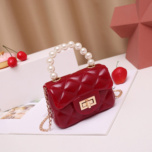 Children Pearl Handle Mini Jelly Bag Coin Purse Girls Chain Shoulder Mini Handbags Kids Jelly Bag