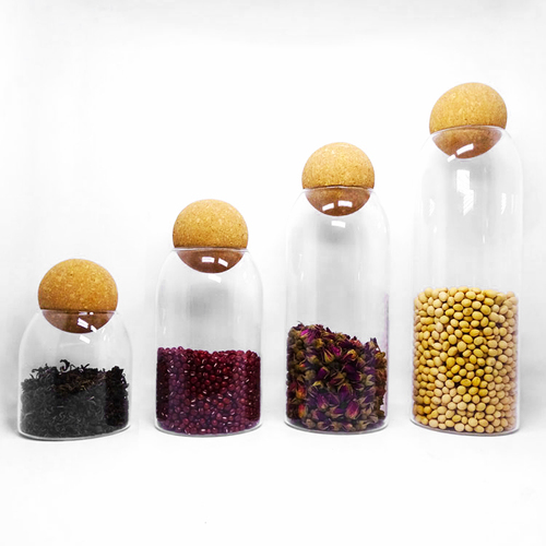 Heat resistant clear round glassware airtight sealed  size kitchen food large 1000ml containers wood lid glass jar stora