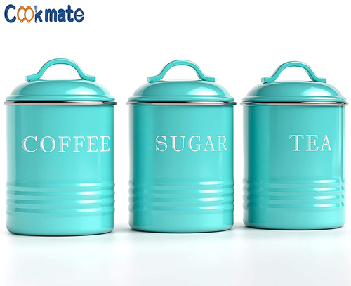 Airtight Kitchen Canister Decorations with Lids Metal Rustic Farmhouse Country Decor Containers for Sugar Coffee Tea Sto