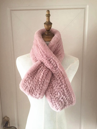 New Winter Women's Genuine Y2K Real Rex Rabbit Fur Scarves Hand Knitted Scarf