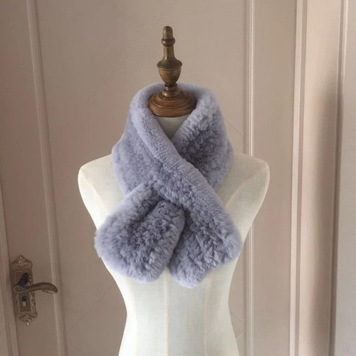 New Winter Women's Genuine Y2K Real Rex Rabbit Fur Scarves Hand Knitted Scarf