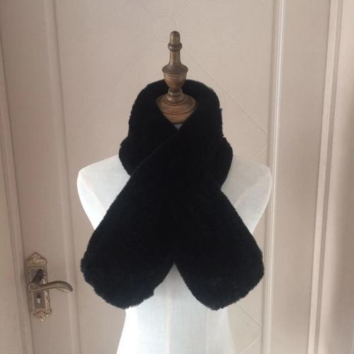 New Winter Women's Genuine Y2K Real Rex Rabbit Fur Scarves Hand Knitted Scarf