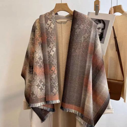 2023 Cashmere Scarf Women's New Winter Silk Scarf Color Contrast Plaid Warm Tassel Shawl Thickened Fashion Neck
