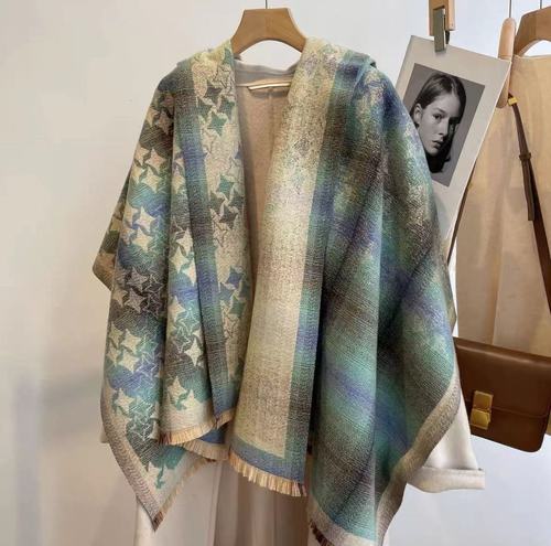 2023 Cashmere Scarf Women's New Winter Silk Scarf Color Contrast Plaid Warm Tassel Shawl Thickened Fashion Neck