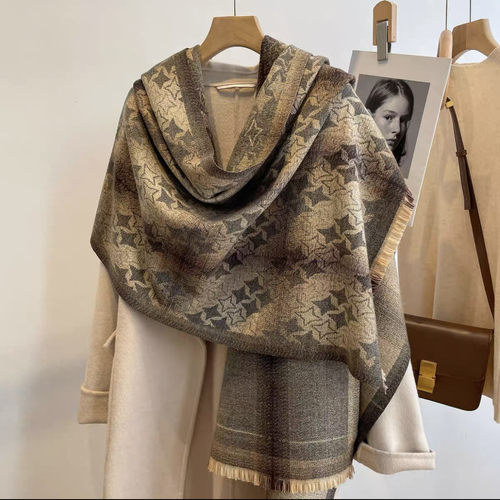 2023 Cashmere Scarf Women's New Winter Silk Scarf Color Contrast Plaid Warm Tassel Shawl Thickened Fashion Neck