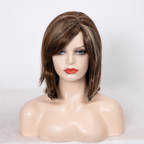 Aishili Bobo Head Synthetic Wig Medium Wigs Natural Straight golden Hair synthetic hair wig  for Women