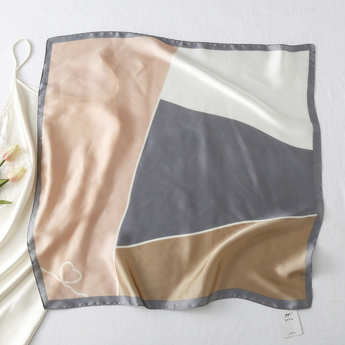 Black and white silk satin small square scarf summer fashion women's decorative headscarf