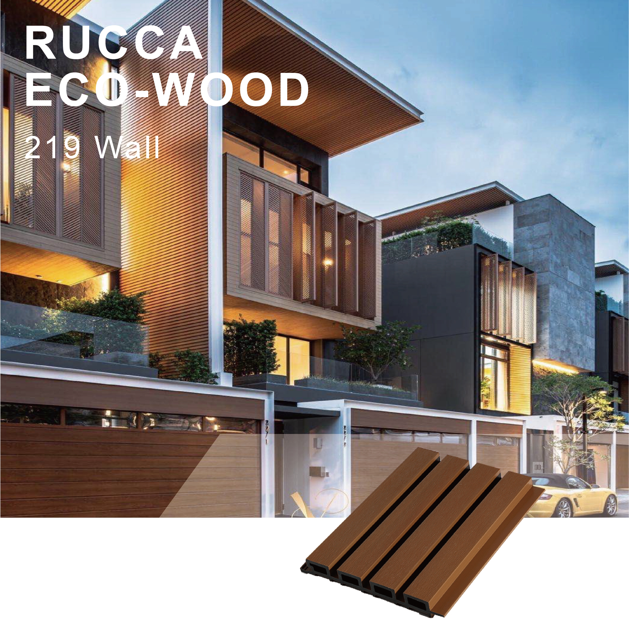 Rucca Luxury WPC Exterior Outdoor Decorative Wall Cladding Panel Design Coextrusion Panel Wooden Siding Board Building M