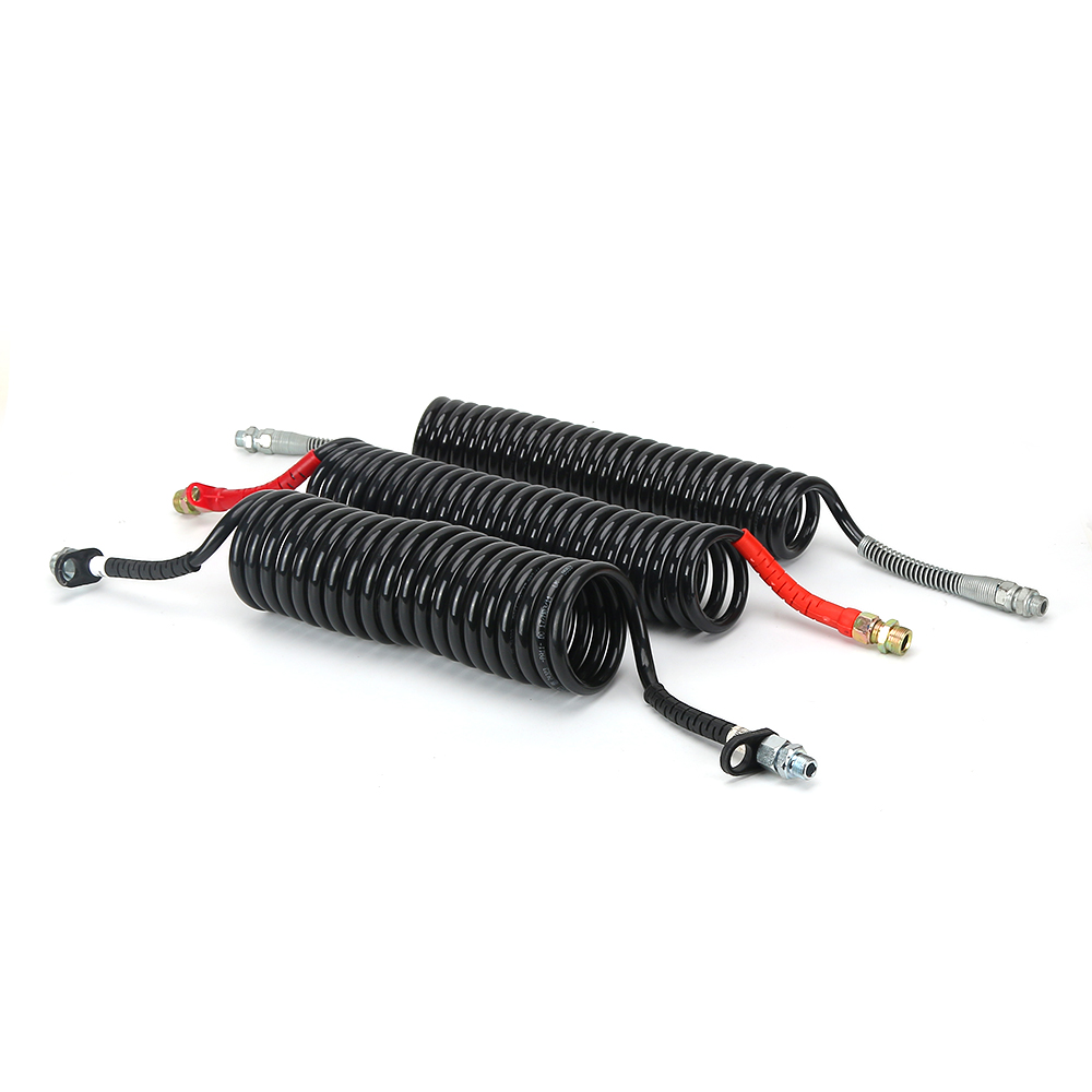 Polyurethane Plastic Recoil Spiral Trailer  PU Coil pipe black color nylon spiral truck air brake coil hose