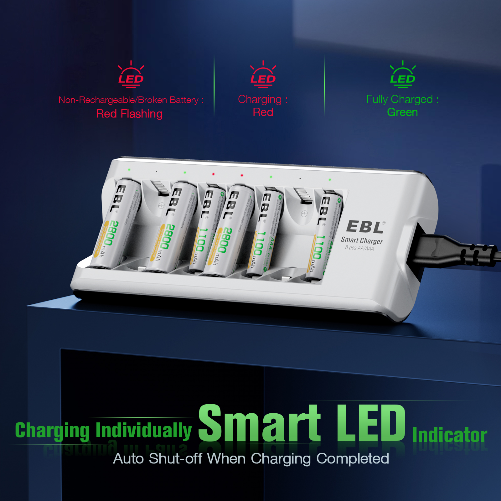 EBL 8-slots Professional Smart Charger For 8 Pcs AA AAA Rechargeable Batteries