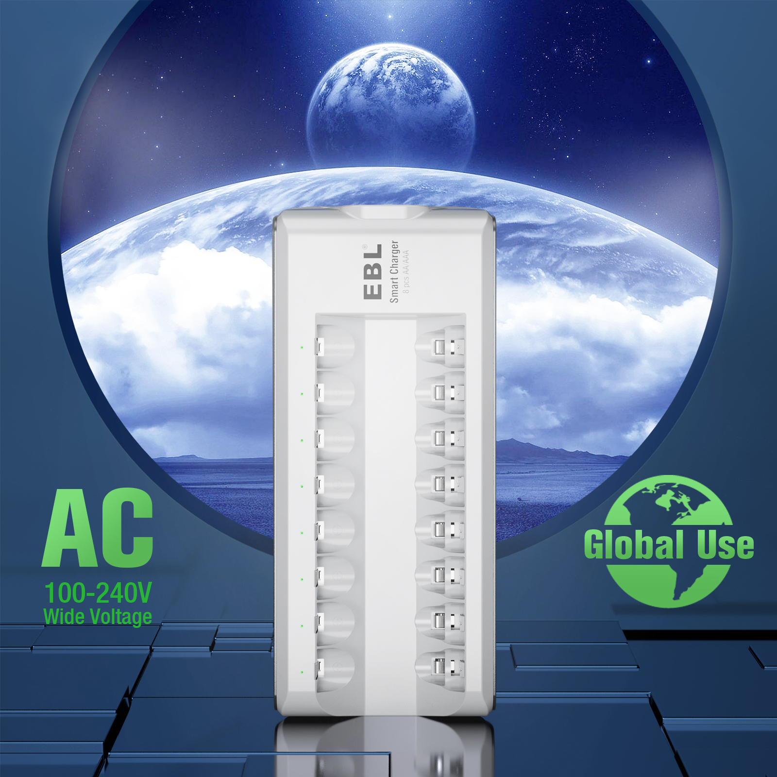 EBL 8-slots Professional Smart Charger For 8 Pcs AA AAA Rechargeable Batteries