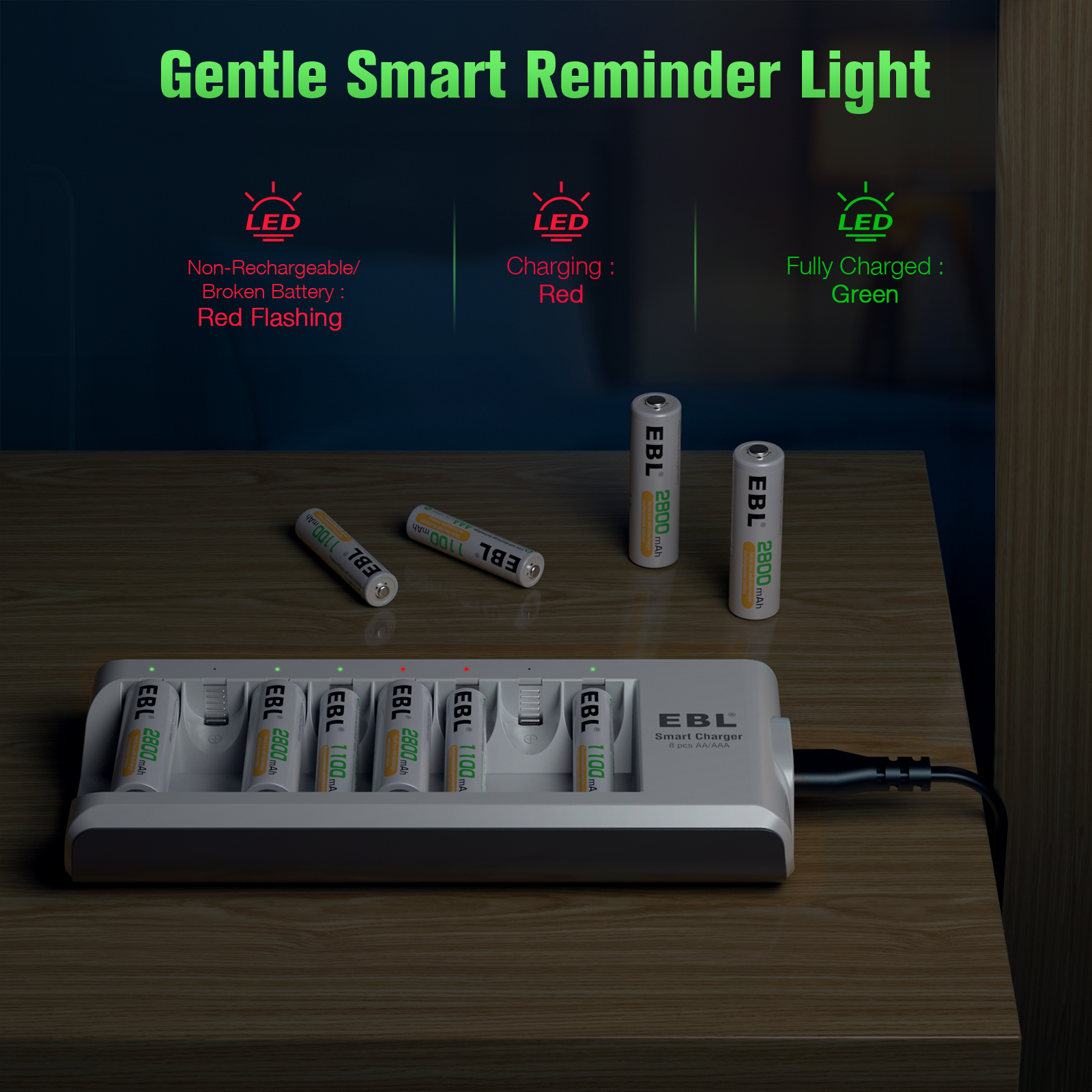 EBL 8-slots Professional Smart Charger For 8 Pcs AA AAA Rechargeable Batteries