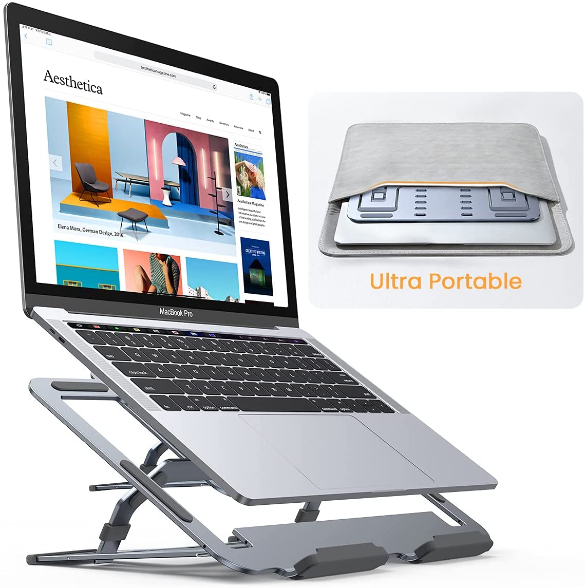 Laptop Stand Adjustable Super Portable Laptop Mount Riser Ultra-Thin Lisen All Metal Portable Laptop holder for Desk Com