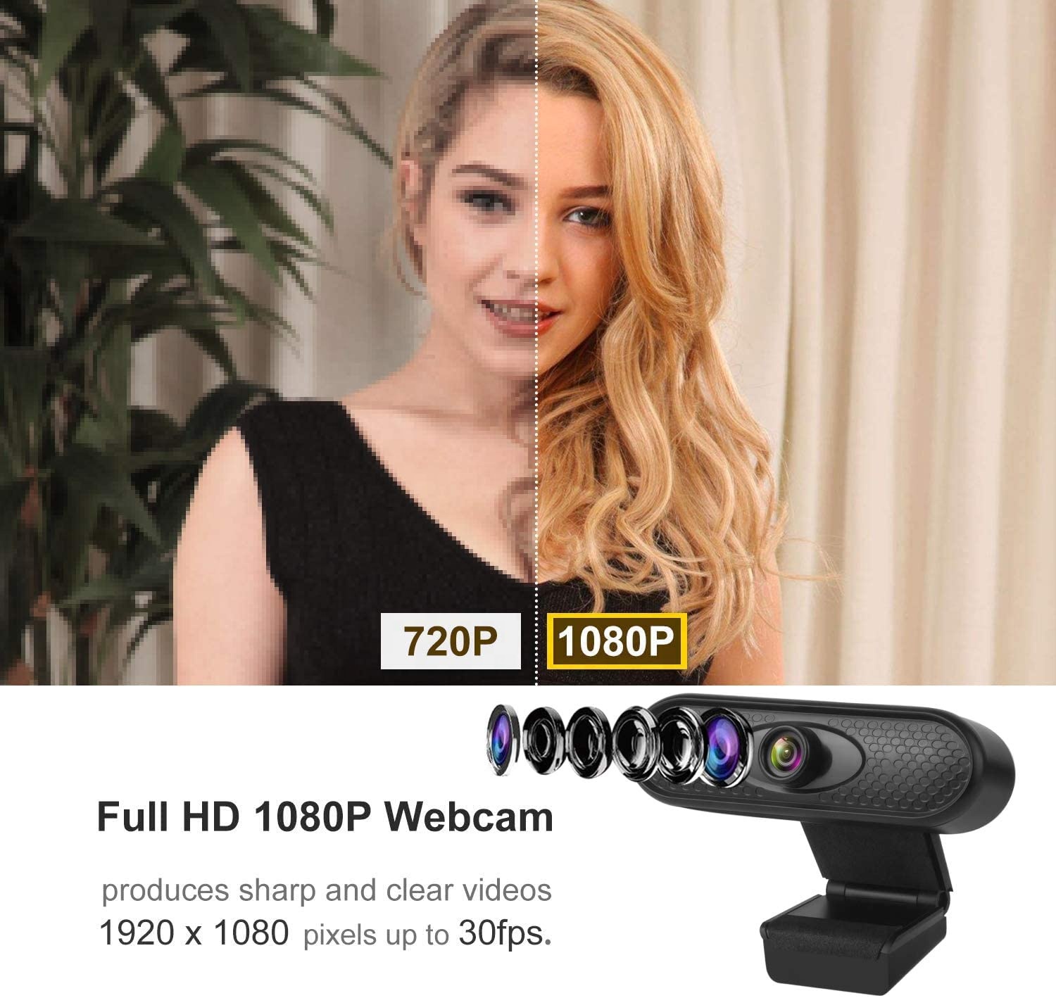 HD 1080P Webcam with Built-in Microphone HD Web Camera Plug Play USB Webcam Driver-Free Anti-Interference Fast Transmiss