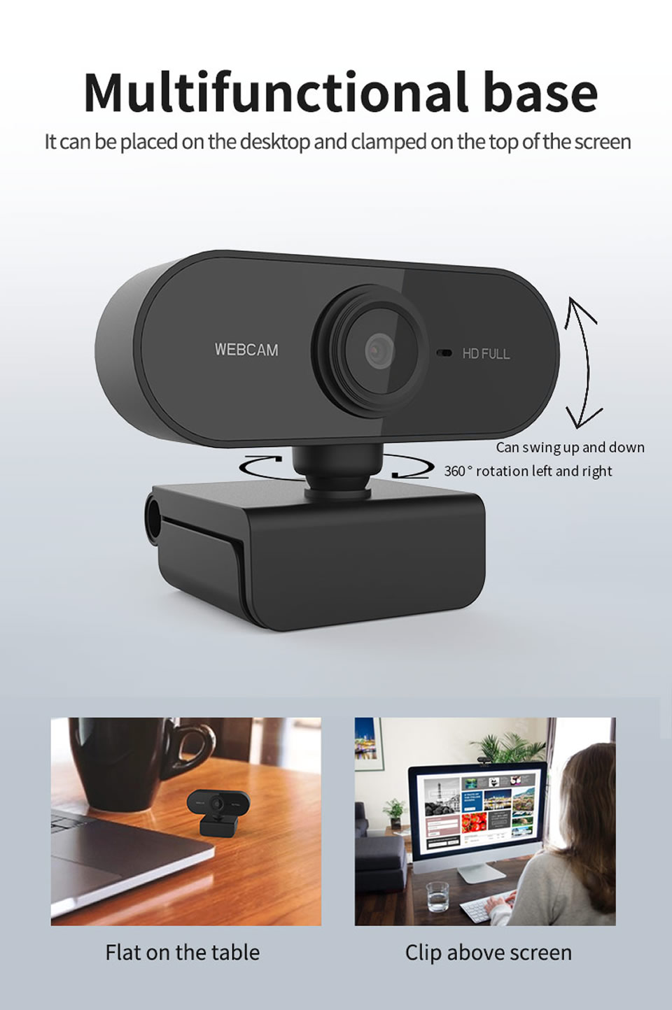 2022 HD 1080P USB Webcam Mini Computer PC Web Camera with Microphone Rotatable for Live Broadcast Video Calling Conferen