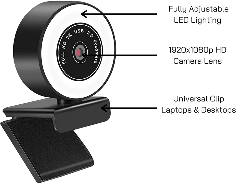 1080P Webcam with built-in Microphone LED Ring Light FULL HD Computer Camera for Streaming webcam for Gaming Video Confe