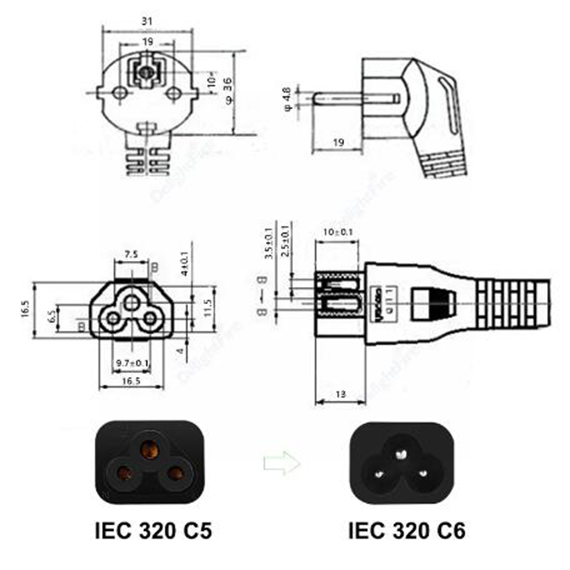 Notebook EU Power Cord  Extension Cord 1.2m Euro IEC C5 Power Supply Cable For HP Dell Lenovo Asus Laptop Computer Monit