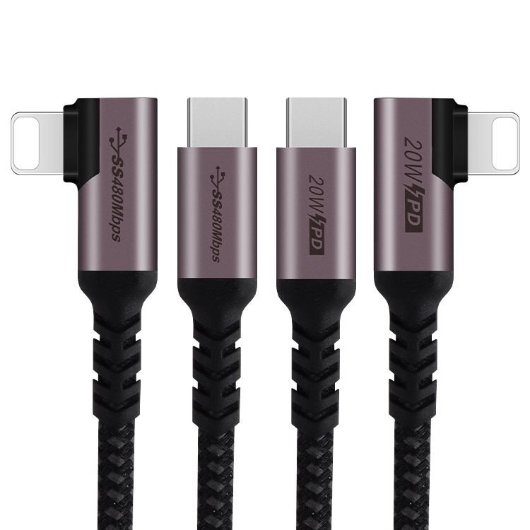 2.0 Data Transfer Charging Type C To 8 Pin Fast Charging 20W Power Elbow Cable Apple Data Cable For Mobile Phone