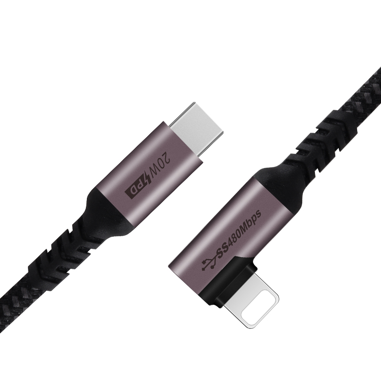 2.0 Data Transfer Charging Type C To 8 Pin Fast Charging 20W Power Elbow Cable Apple Data Cable For Mobile Phone