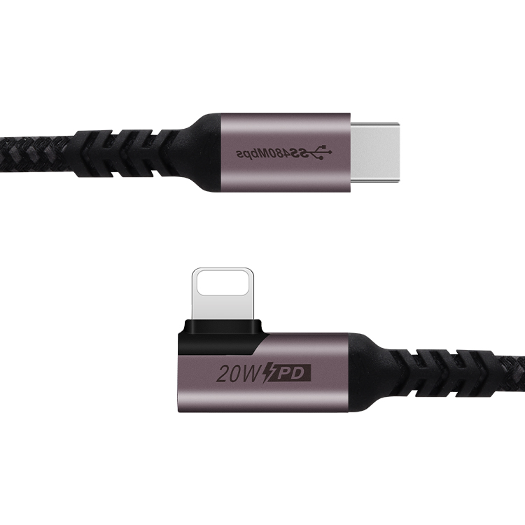 2.0 Data Transfer Charging Type C To 8 Pin Fast Charging 20W Power Elbow Cable Apple Data Cable For Mobile Phone