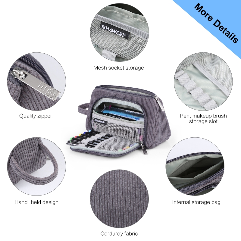 Corduroy Triangular Pen Case Pouch Travel Cosmetic Organizer Makeup Cosmetic Bag