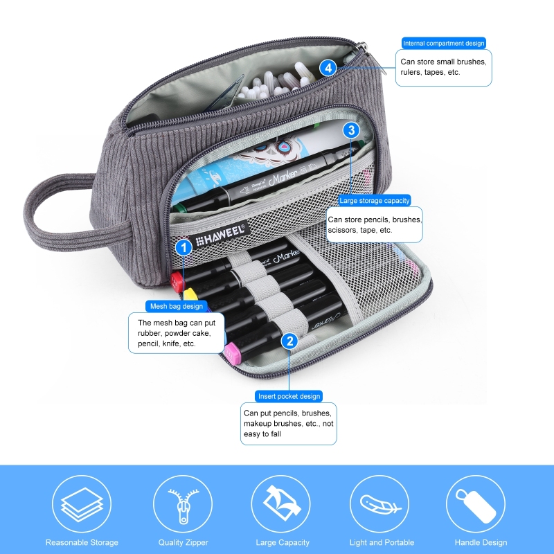 Corduroy Triangular Pen Case Pouch Travel Cosmetic Organizer Makeup Cosmetic Bag