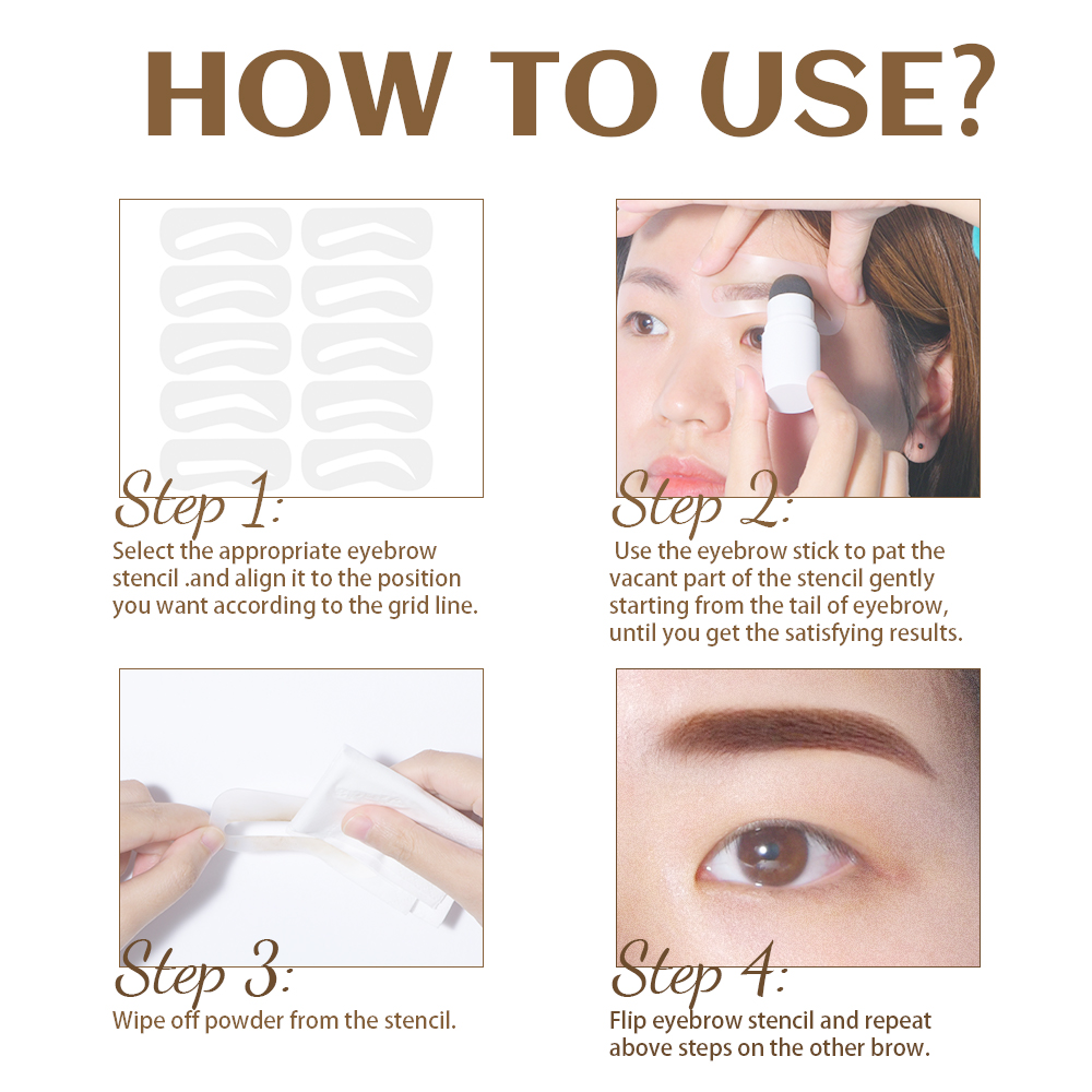  Waterproof Long Lasting Brow Stamp  Eyebrow Powder with 10 Stencils