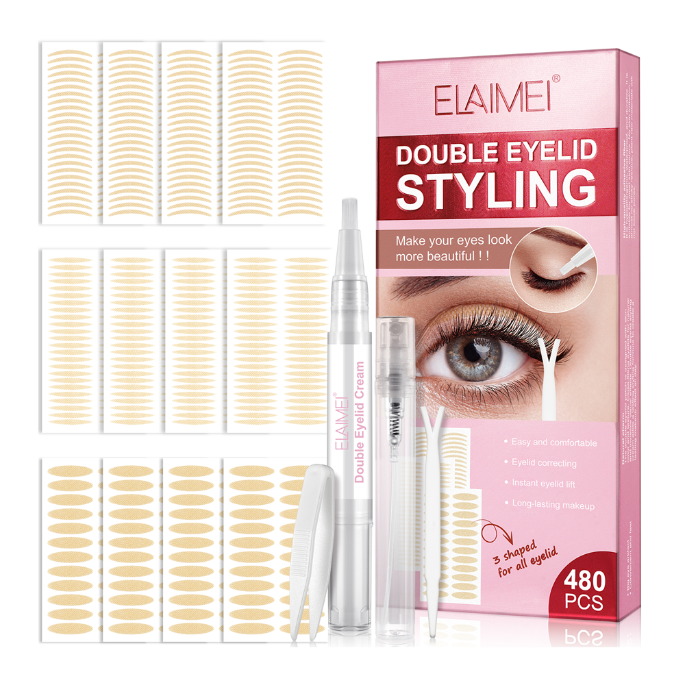 ELAIMEI 480 Pcs Transparent Natural Long Lasting Waterproof Invisible Double Eyelid Sticker Eyeliner Sticker Lace Eyelid