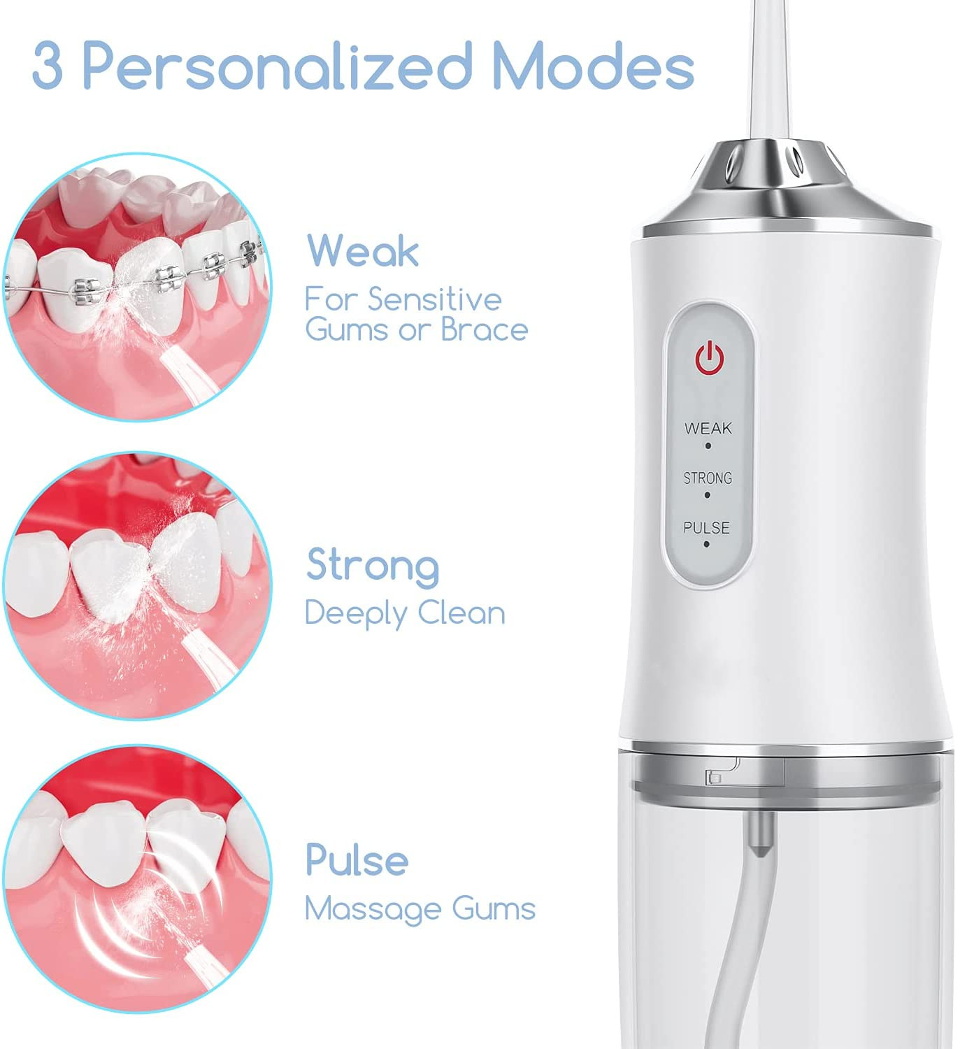 Hot Selling IPX7 Waterproof 3 Modes Dental Water Flosser Professional Cordless Dental Irrigator With Different Nozzles