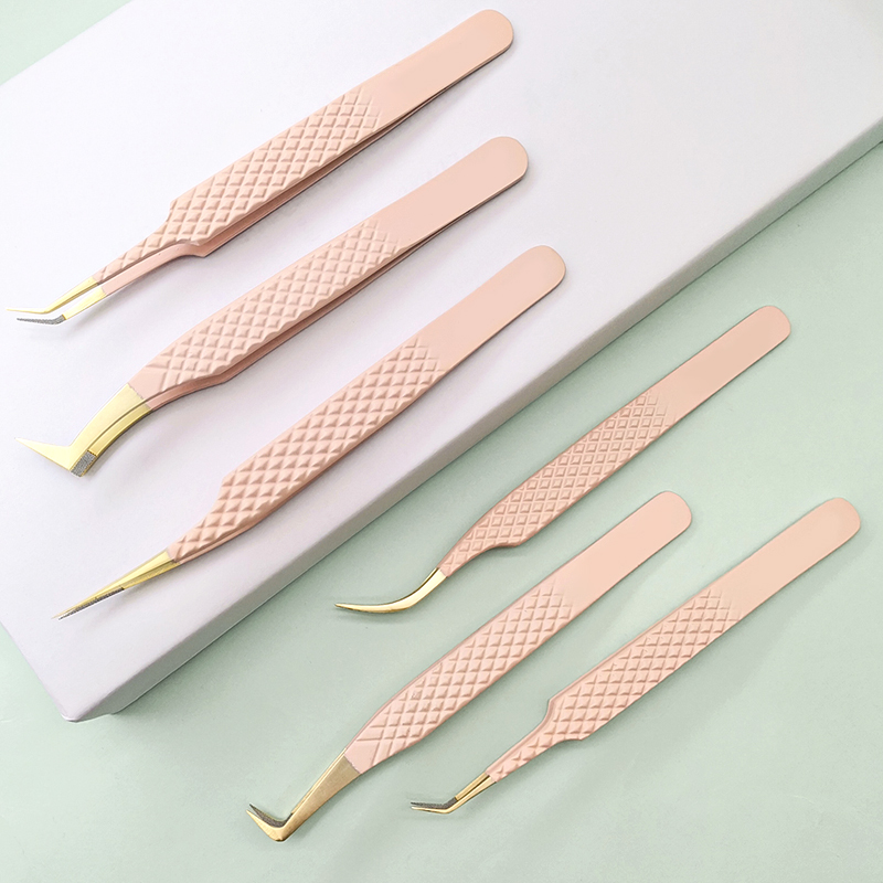 All Shapes Solid Pink Color Eyelash Tweezers For Russian Volume Women High Quality Makeup Tool For Lash Tweezers