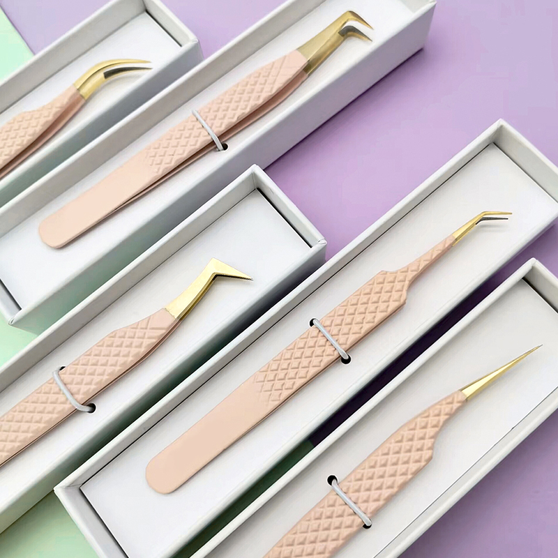 All Shapes Solid Pink Color Eyelash Tweezers For Russian Volume Women High Quality Makeup Tool For Lash Tweezers