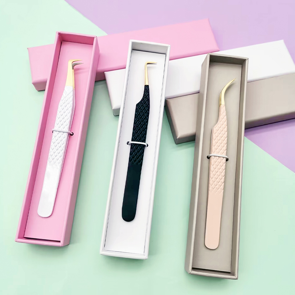 All Shapes Solid Pink Color Eyelash Tweezers For Russian Volume Women High Quality Makeup Tool For Lash Tweezers