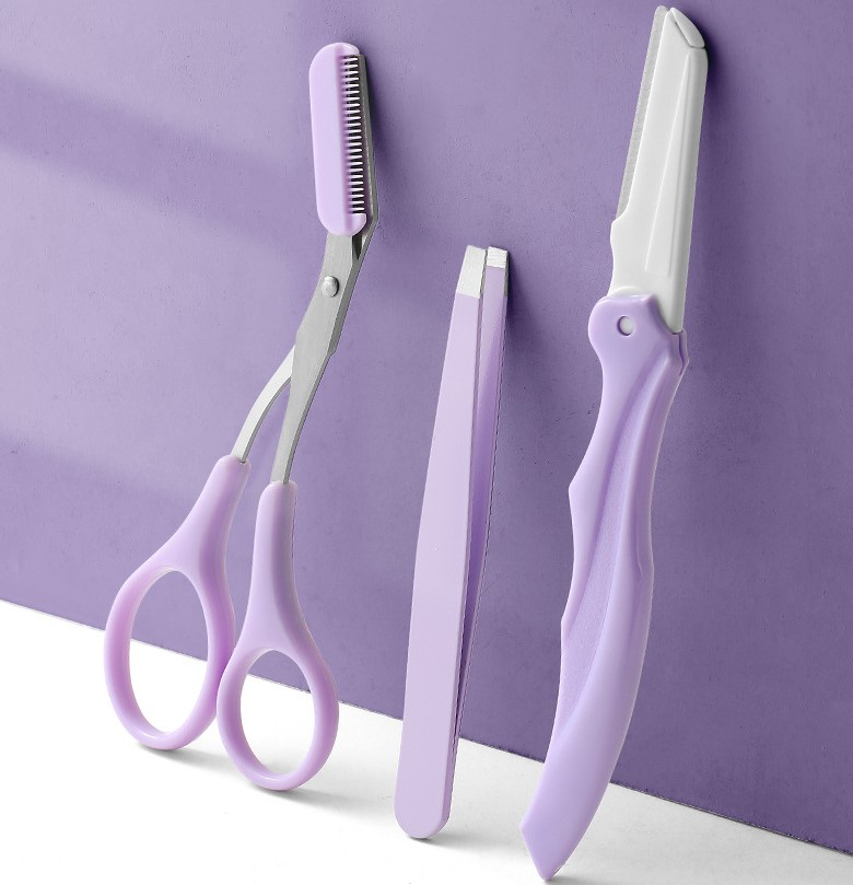  Portable Professional Eyebrow Razor Tweezers Hot Selling Eyebrow Scissors Eyebrow Trimming Kit Set