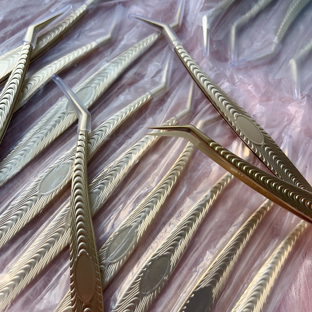   Golden Color Eyelash Extension Tweezers Kits tweezers Professional Stainless Steel Volume Eyebrow Tweezer