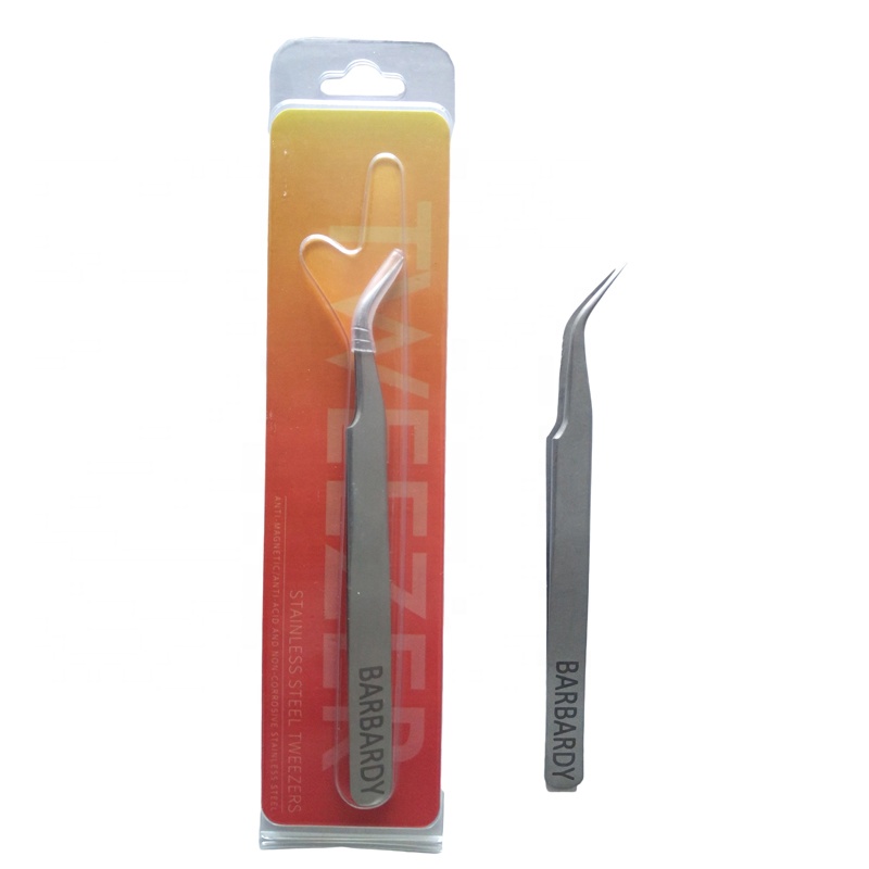 D Private Label  Silver Eyelash Lash Extension Tweezer Straight Curved Eye Brow Beauty Cosmetic Makeup Tweezer