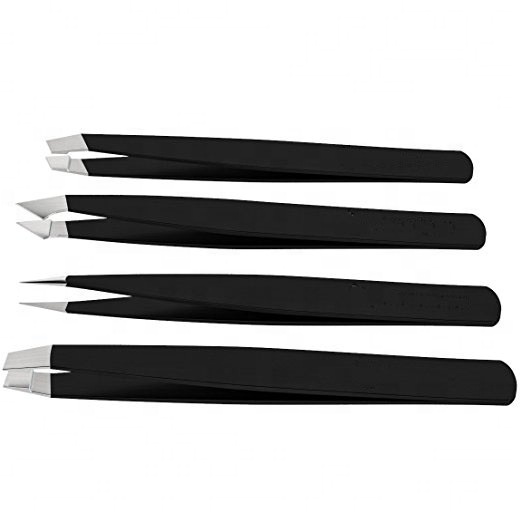 Professional And Personal Use Eyebrow Tweezers Set With Traveling Case Straight Slanted Eyebrow Tweezers