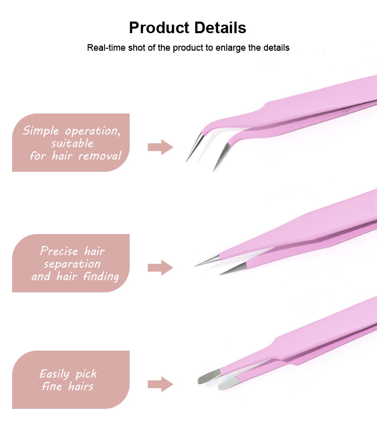  Pink Eyebrows Wooden Tweezers Eyelash Comb Stainless Steel Dumont Lash Tweezer