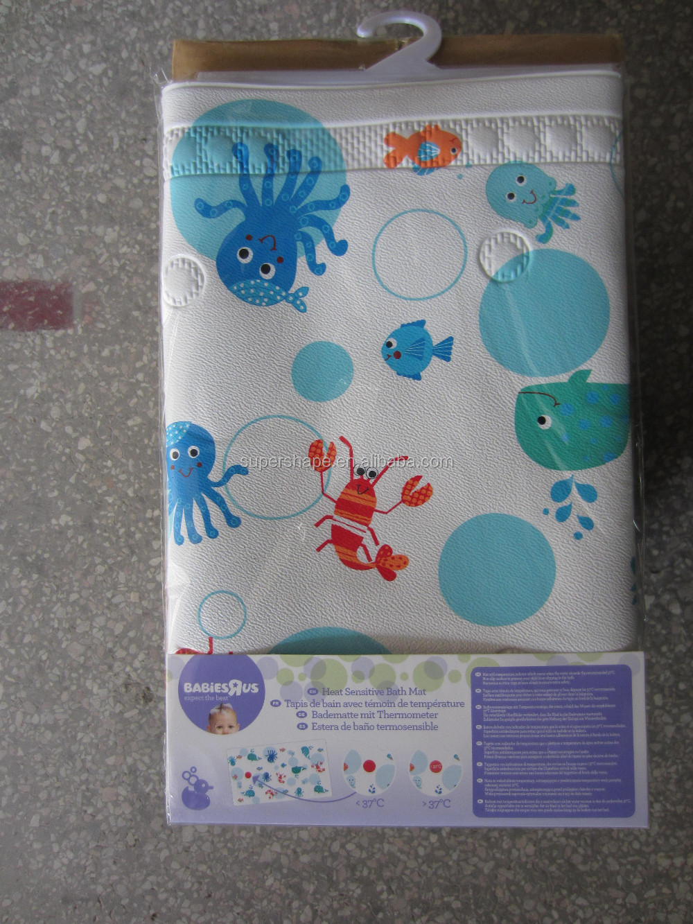 Heat sensor bath floor mat hot warning baby mildew resistant shower mat