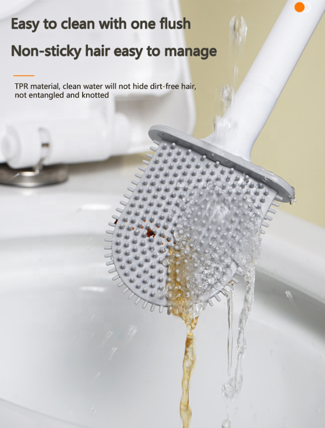 Wall Mount Flexible TPR Silicone Toilet Brush and Holder