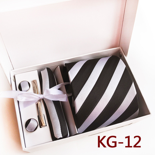 Stripe Neckties with Pocket Squares Casual Men Ties and Hanky Set Tie Clip Pocket Square and Cufflink Set Gift Box