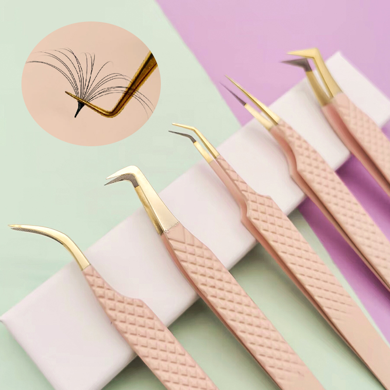 All Shapes Solid Pink Color Eyelash Tweezers For Russian Volume Women High Quality Makeup Tool For Lash Tweezers