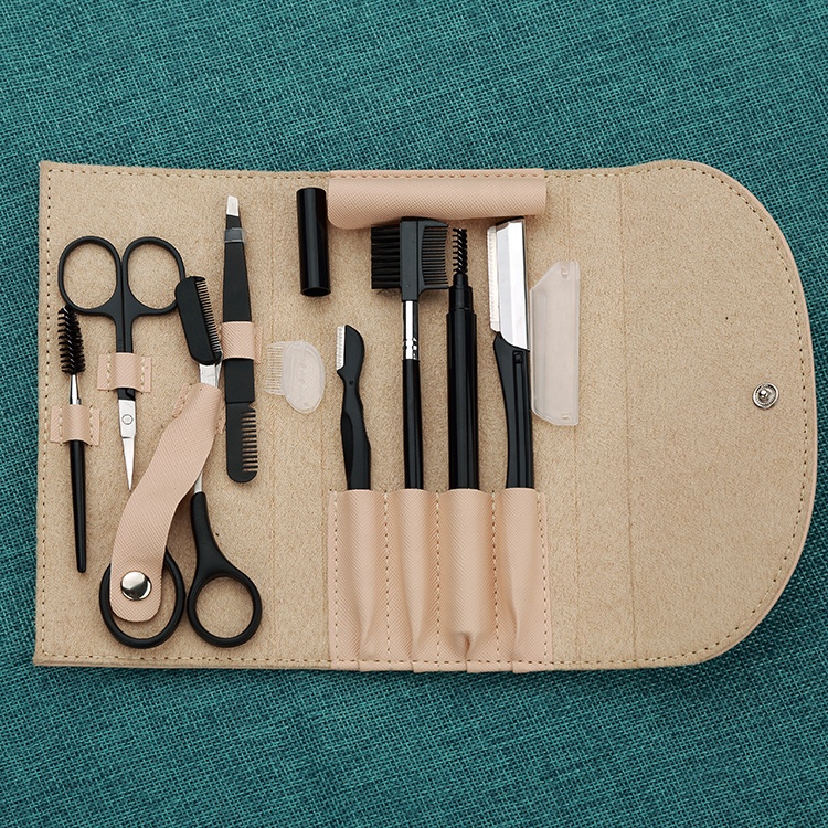 Pink 8 pieces Makeup Tool Eyebrow Clip Knife Razor Set Black Eyebrow trimmer Eyelash Scissors Brush Pencil Eyebrow Tweez