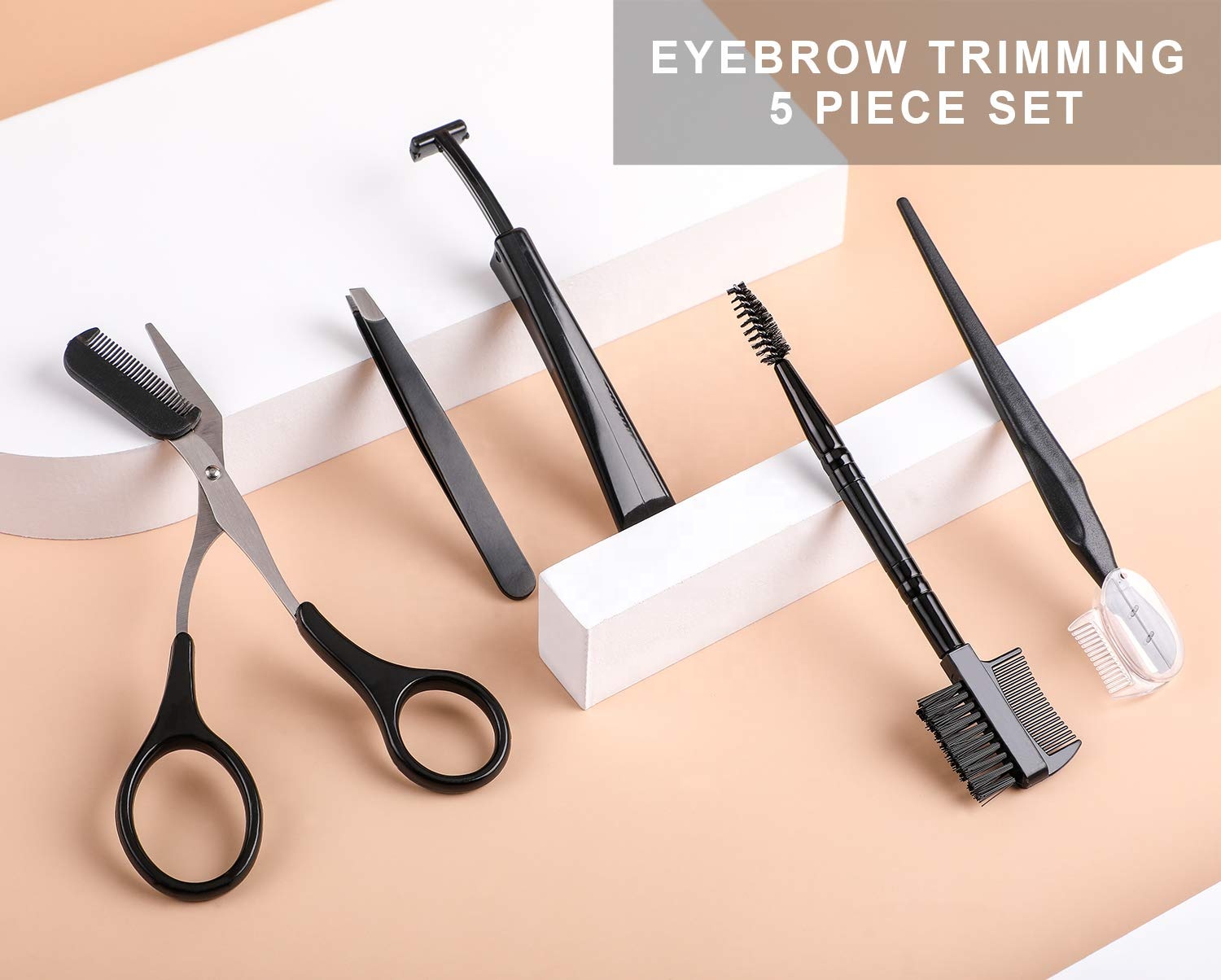 5 in 1 Eyebrow Tweezers Scissors Razors Set Eyebrow Trimmer Shaver Shaper Spoolie Brows Brushes Eyebrow Grooming Kit