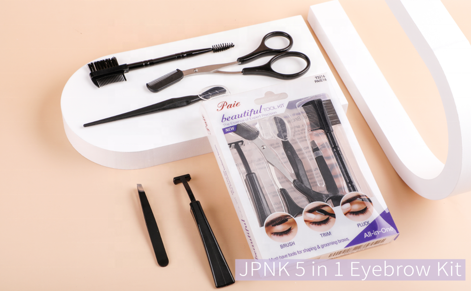 5 in 1 Eyebrow Tweezers Scissors Razors Set Eyebrow Trimmer Shaver Shaper Spoolie Brows Brushes Eyebrow Grooming Kit