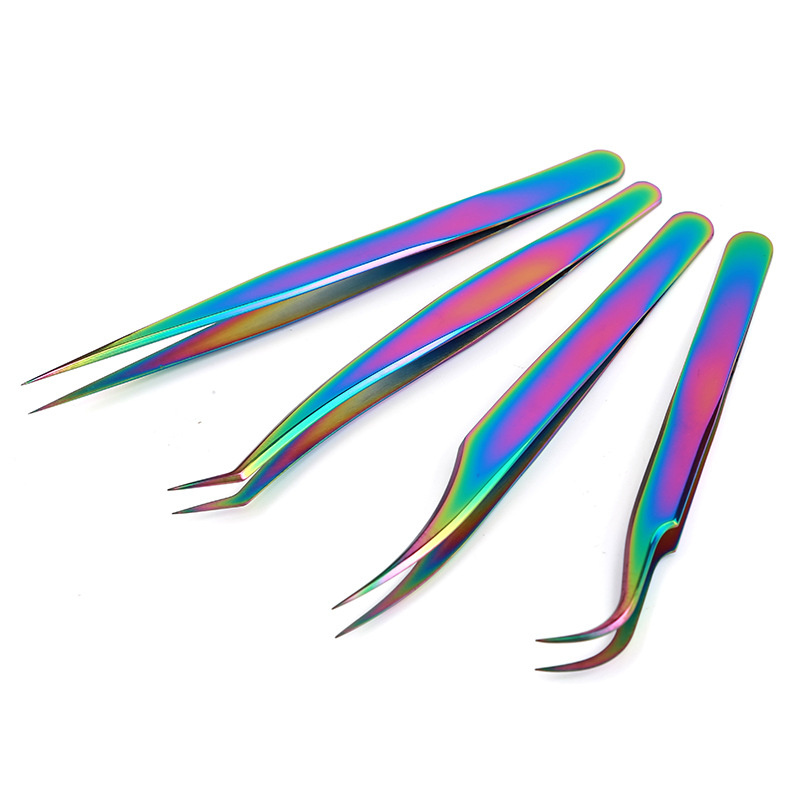 Popular Rainbow Stainless Steel  Applicator Fake Eyelash Eyelash Extension Tweezers