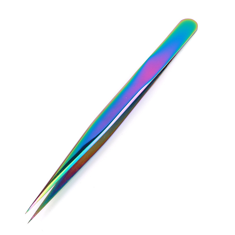 Popular Rainbow Stainless Steel  Applicator Fake Eyelash Eyelash Extension Tweezers