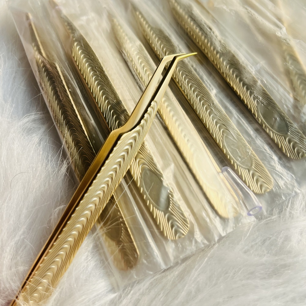   Golden Color Eyelash Extension Tweezers Kits tweezers Professional Stainless Steel Volume Eyebrow Tweezer