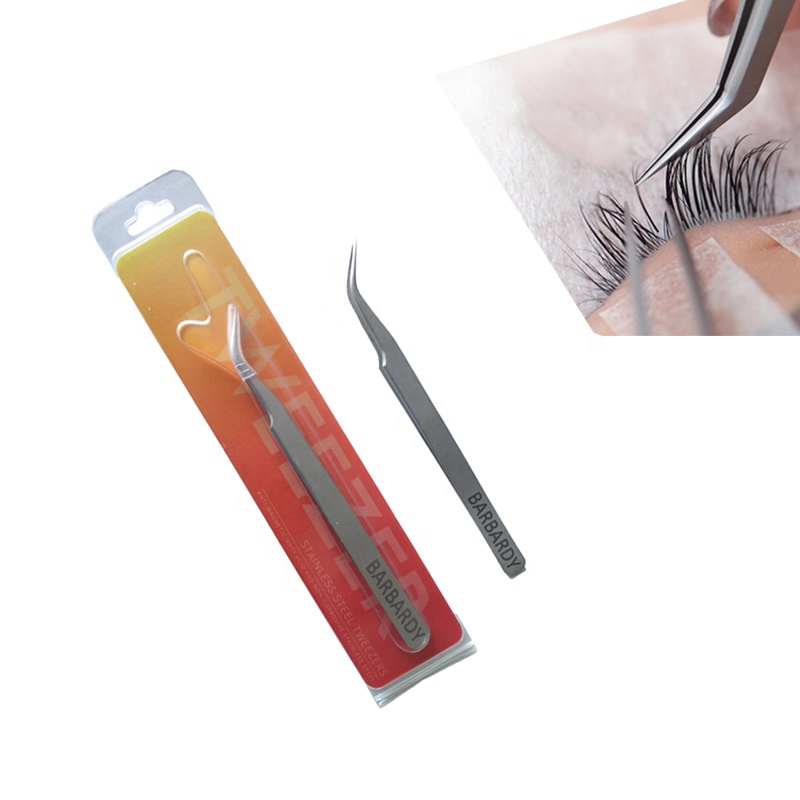 D Private Label  Silver Eyelash Lash Extension Tweezer Straight Curved Eye Brow Beauty Cosmetic Makeup Tweezer
