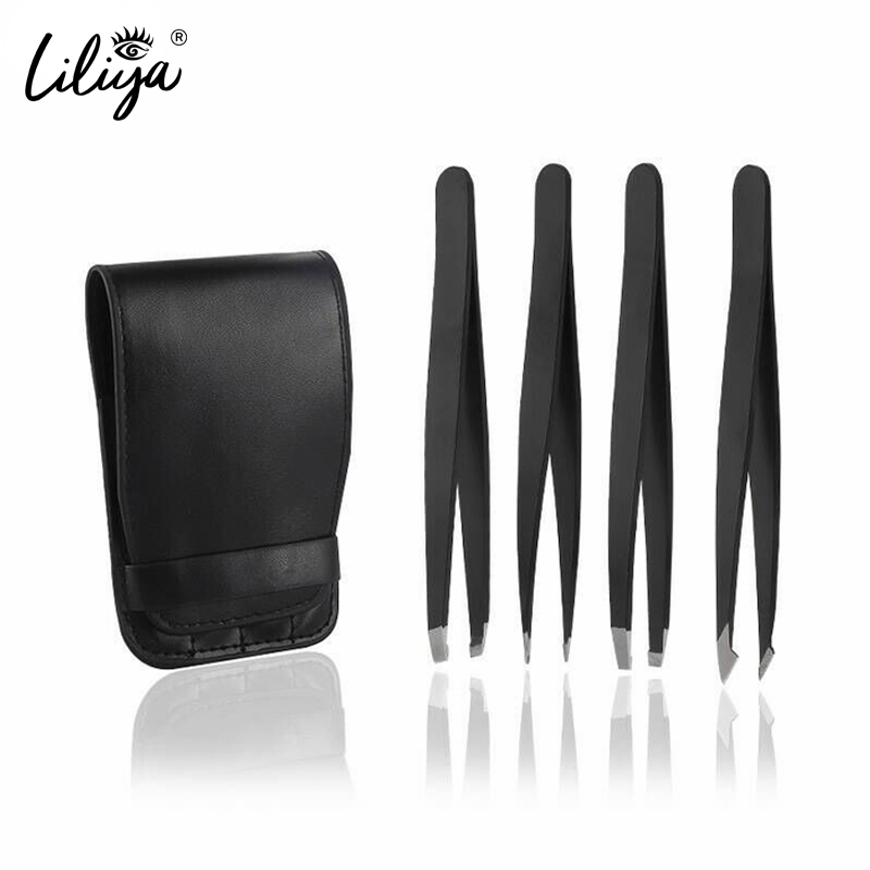 Professional Stainless Steel Tweezers 4Pcs Brows Eyebrow Hair Remove Tweezers Set