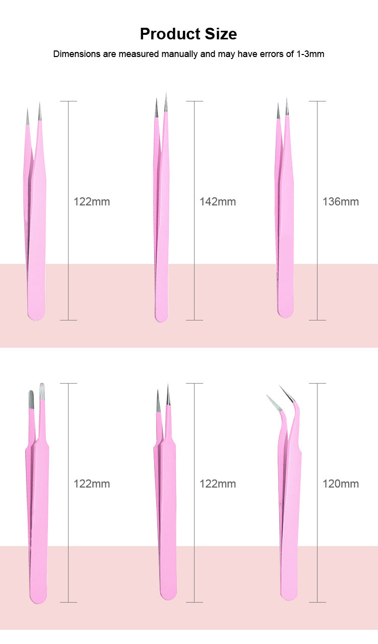  Pink Eyebrows Wooden Tweezers Eyelash Comb Stainless Steel Dumont Lash Tweezer